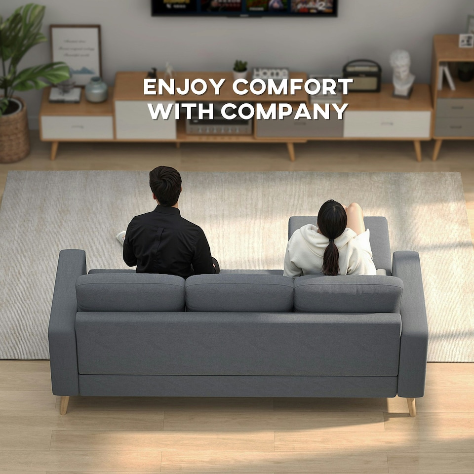 image 1 of HOMCOM 3-Seater L-Shaped Linen Sofa w/ Sponge Seat Back Cushions, Dark Grey 
