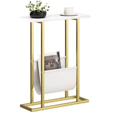 HOMCOM Narrow Side Table, End Table with Magazine Holder for Small Spaces | White | White