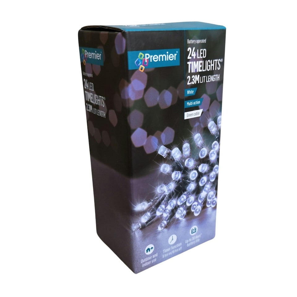 image 1 of Premier Battery Operated Multi Function Outdoor LED Timer Christmas Tree Lights Yellow