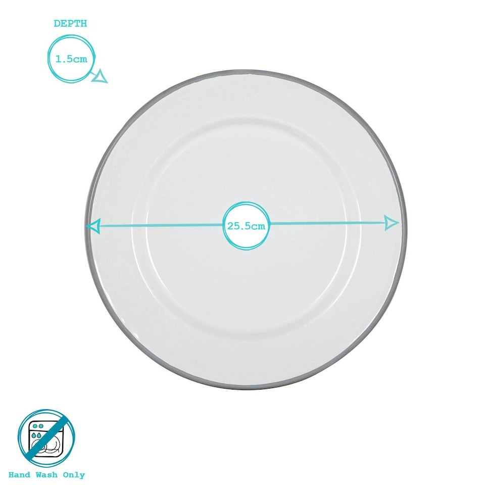 image 1 of Argon Tableware White Enamel Dinner Plates - 25.5cm - Black/Grey