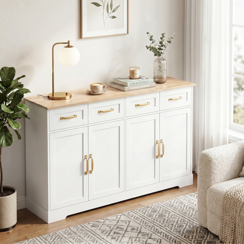 image 1 of HOMCOM Sideboard with 4 Drawers, 4 Doors and 2 Adjustable Shelves, White