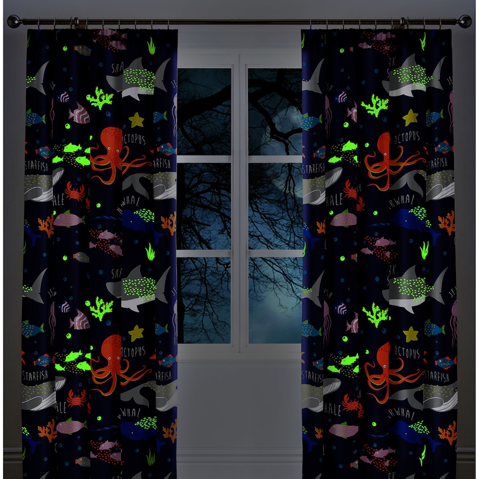 image 1 of Bedlam Sea Life Pencil Pleat Curtains Multi