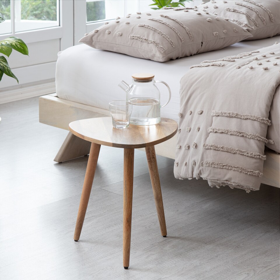image 1 of MH London Tora Triangle Side Table, Mango Wood End Table with Tripod Legs