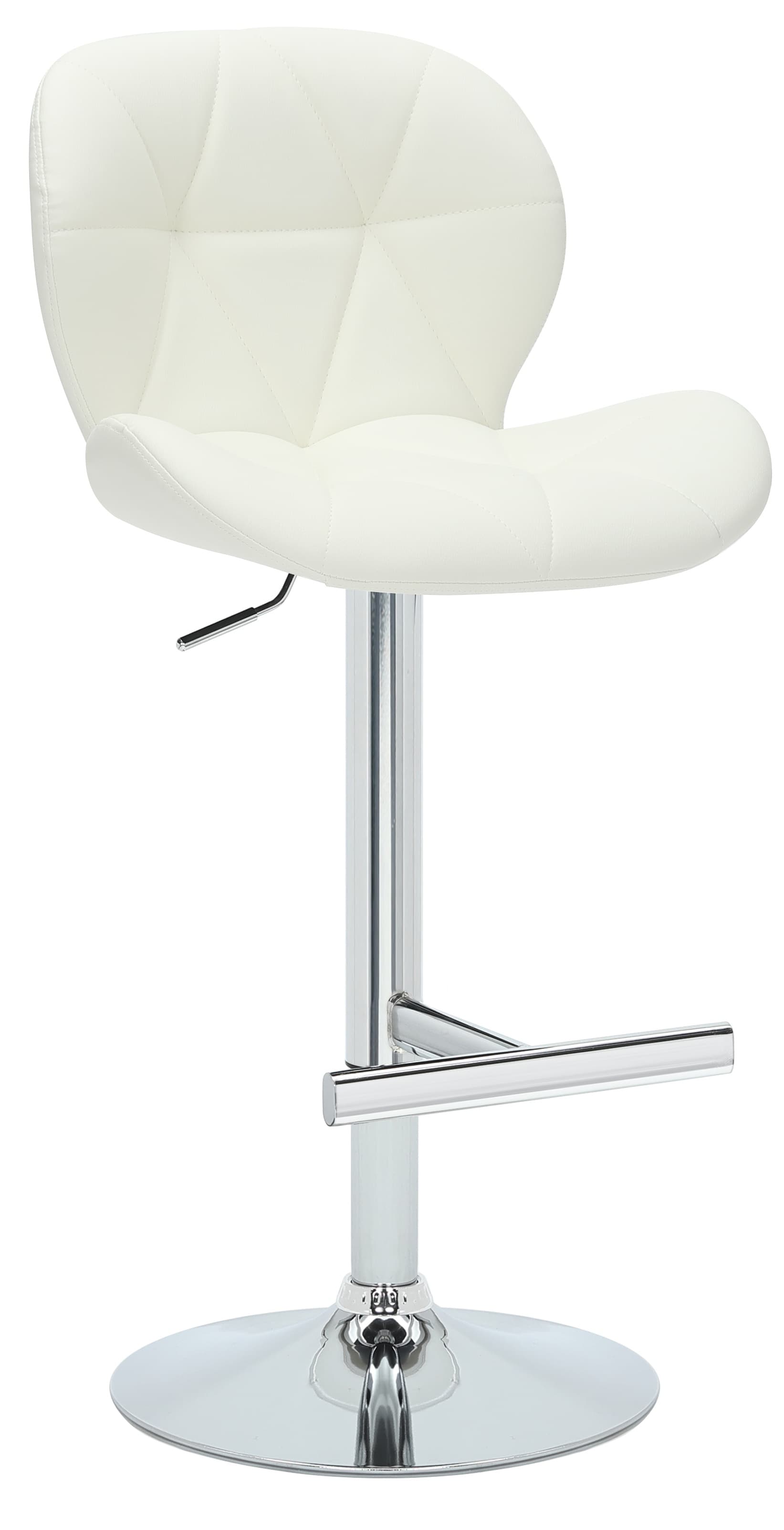 Monza Bar Stool, Height Adjustable Swivel Kitchen Breakfast Bar Chair with Faux Leather Seat, Geometric Stitching & Chrome Footrest, White