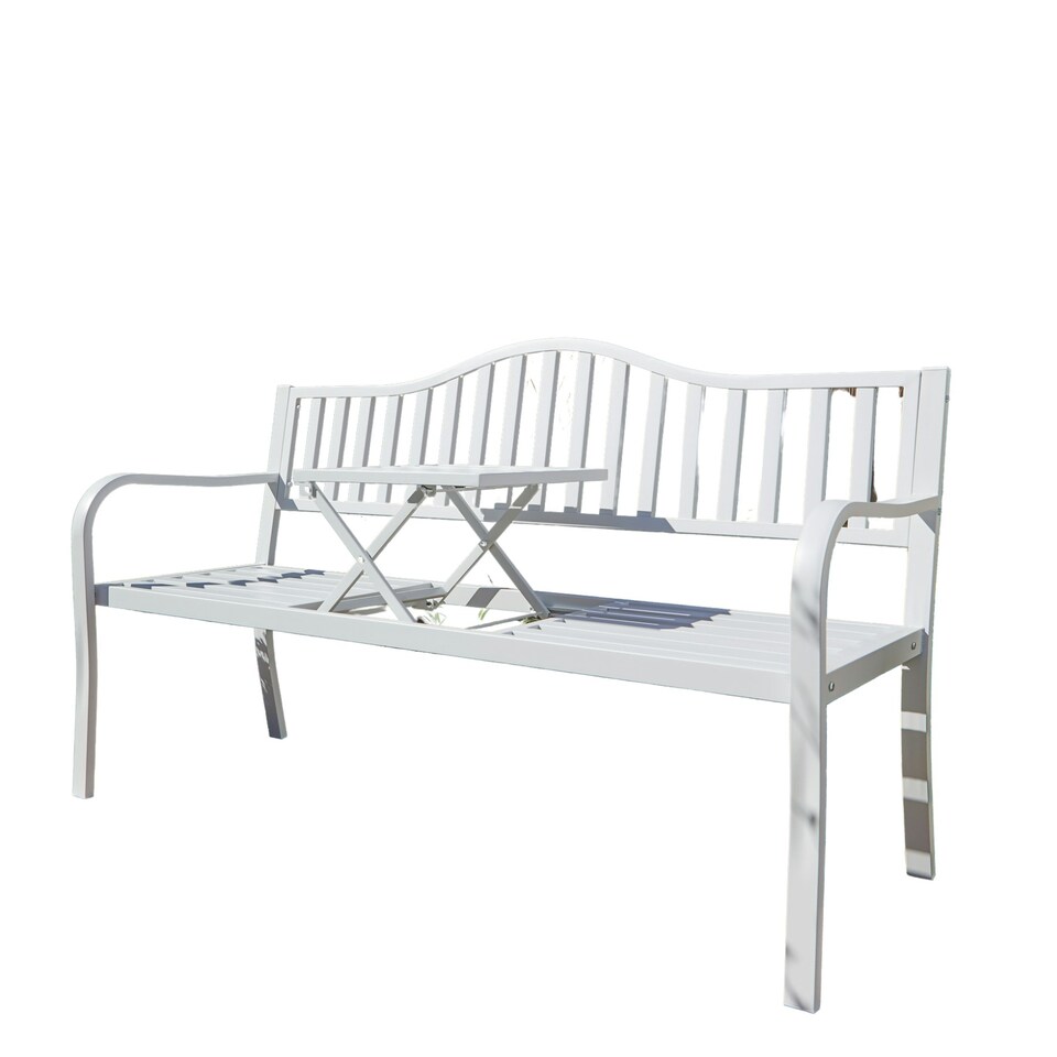 image 1 of Garden Bench Loveseat Centre Drinks Table Armrest Outdoor Patio Furniture Black