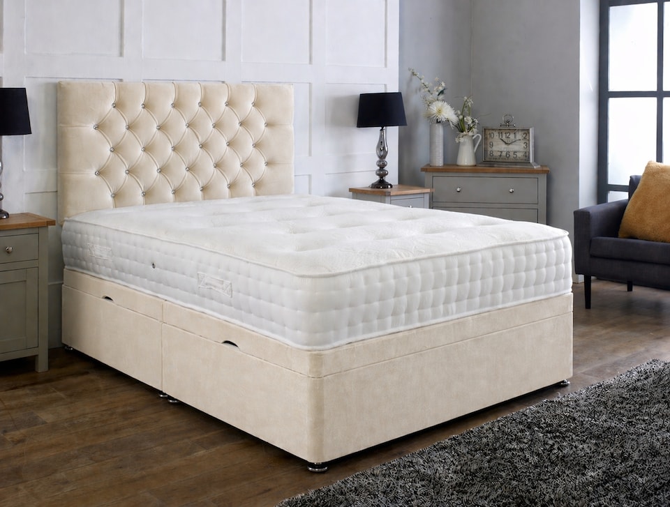 image 1 of Side Lift 4ft6 Double Cream Plush Ottoman Bed With Headboard and Mattress