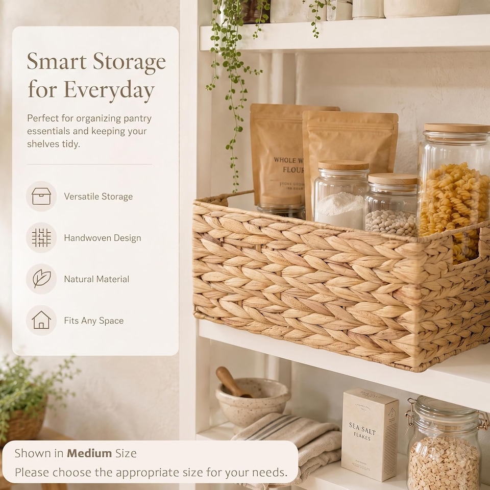 image 1 of Woven Water Hyacinth Organiser Storage Baskets Wicker Hamper Basket With handles Gift Toys Bathroom Basket (Small)
