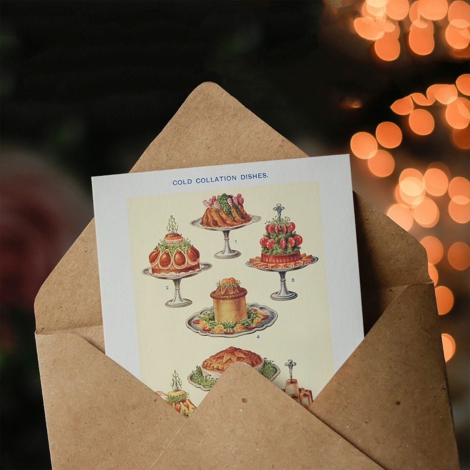 image 1 of Mrs Beeton Household Management Art Card Cold Collation Dishes