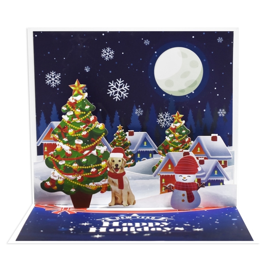 image 1 of Snowy Night Scene Happy Holidays & New Year 3D Pop Up Christmas Card