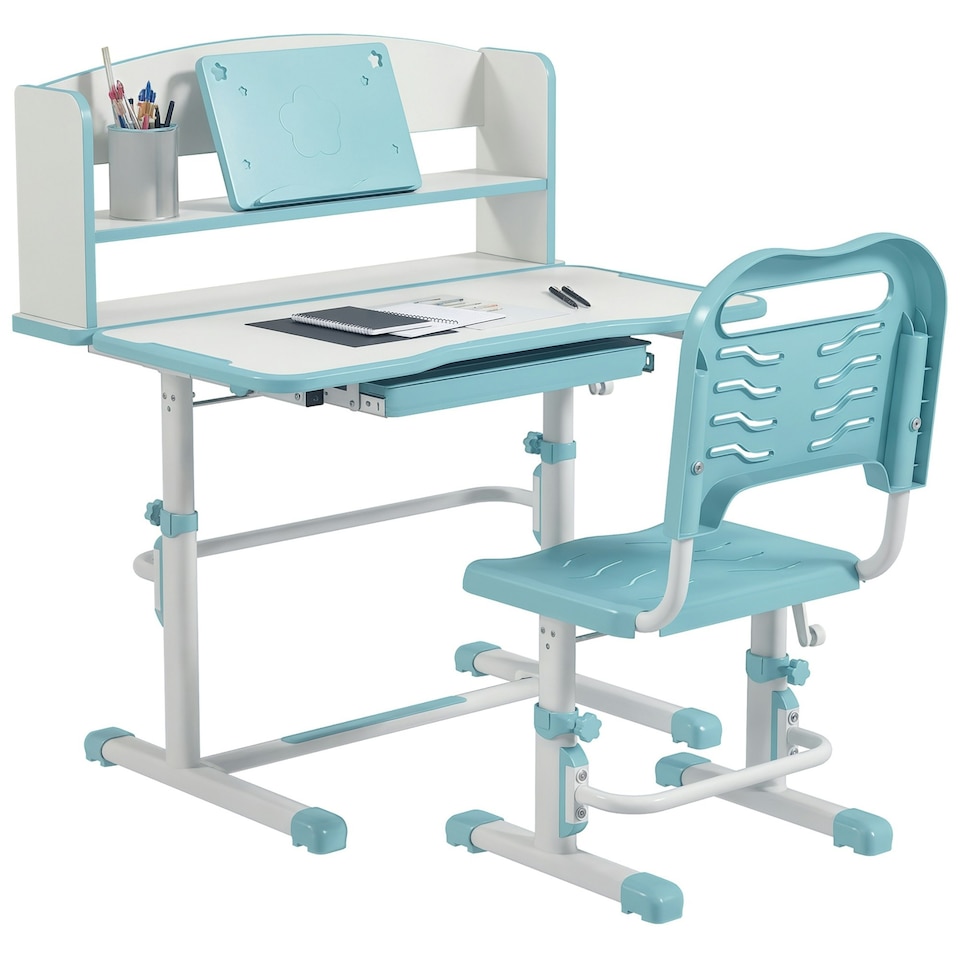 image 1 of ZONEKIZ Kids Desk and Chair Set, Height Adjustable Study Table for 6-12 Years Blue
