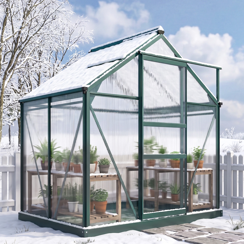 image 1 of Outsunny 6x4ft Walk-In Polycarbonate Greenhouse Plant Grow Galvanized Aluminium | Green
