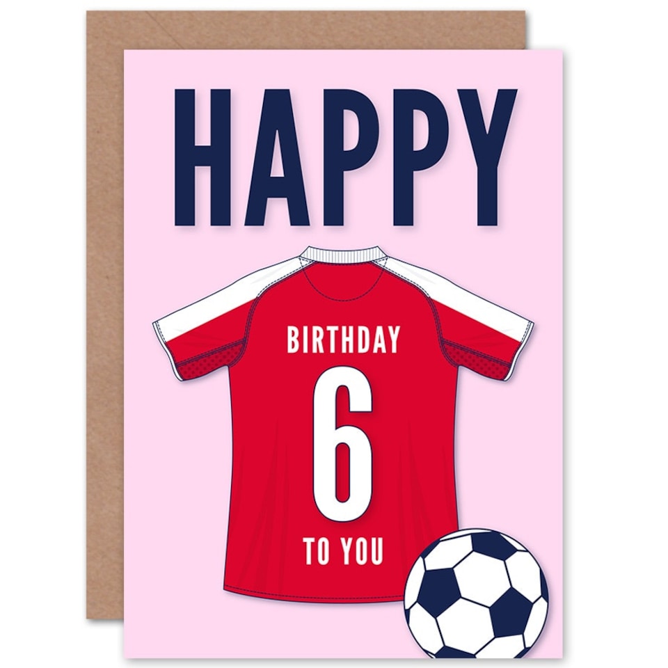 image 1 of Football Strip Kit White Red Jersey Age 6 Year Old Child Kids 6th Birthday Card