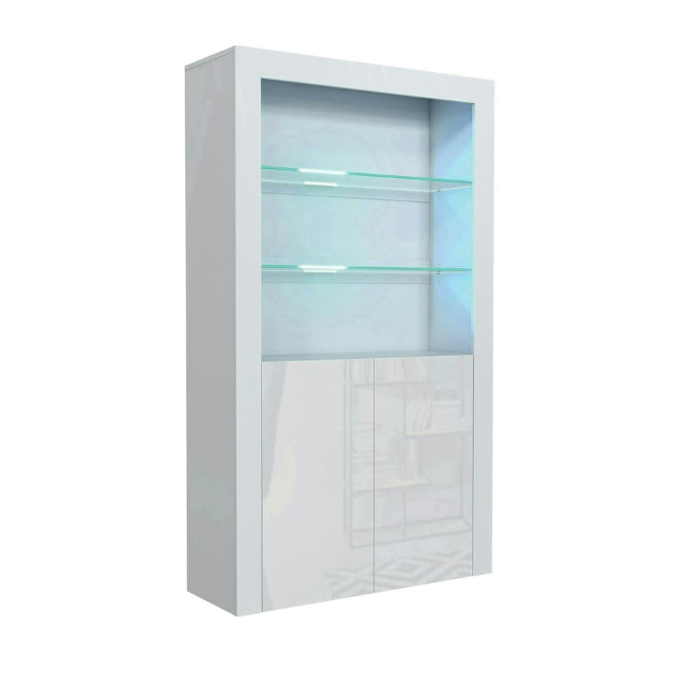 image 1 of White Display Cabinet 100cm Gloss Doors Free LED Modern Tall Unit White