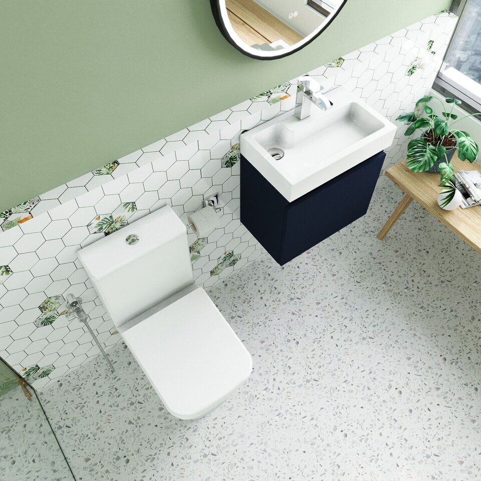 image 1 of Balterley Modern Bathroom Cloakroom Suite - Bathroom Cabinet Vanity Unit, Basin Tap and Toilet Set