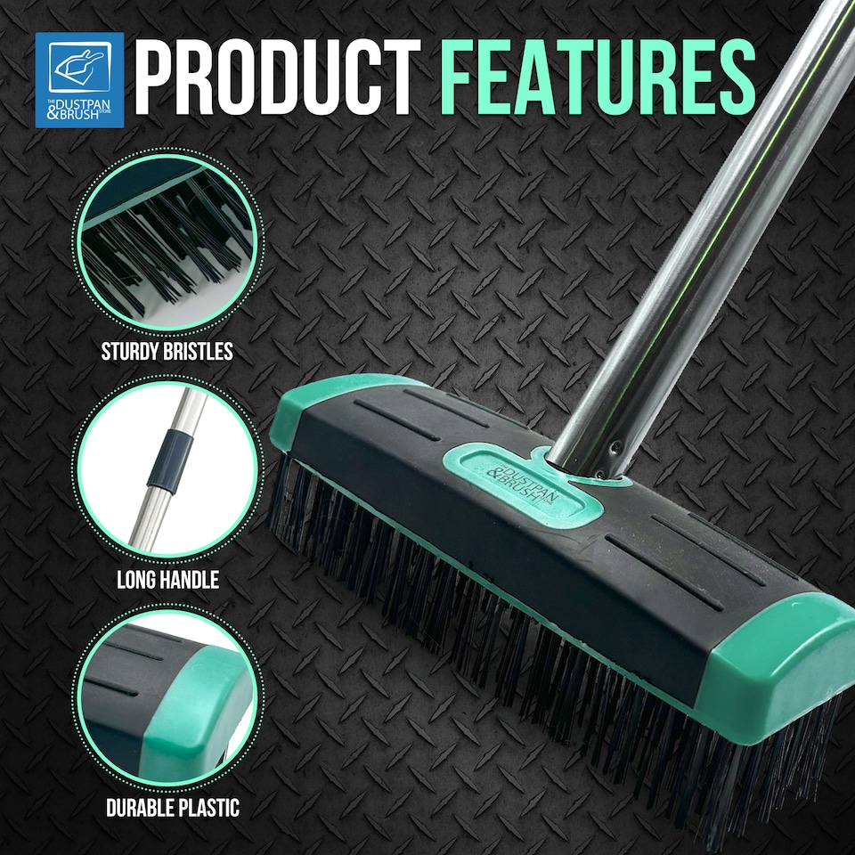 image 1 of Long Handled Wire Moss and Weed Brush Heavy Duty Patio Scrubber