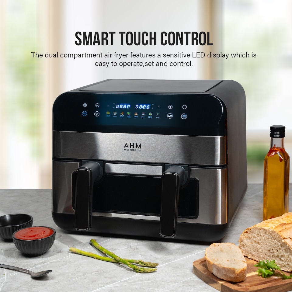 image 1 of AHM Electronics Air Fryer - 10L Multi Basket with Dual Cook, 3 in 1 Basket Combination, 8 Cooking Presets, Large Viewing Window,