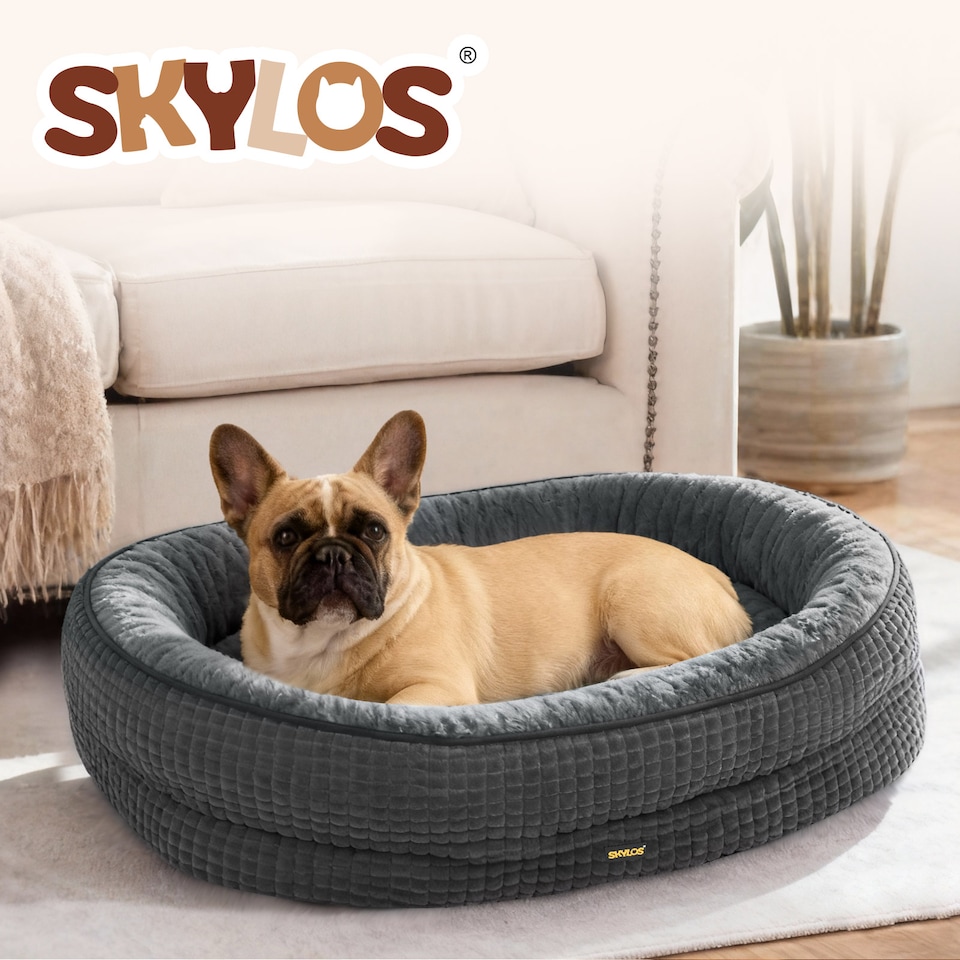 image 1 of Skylos Orthopedic Plush Dog Bed Soft Washable Pet Bed Grey Cosy Cushion M Size | Grey | M | M