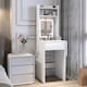 image 2 of HOMCOM Small Dressing Table with Mirror, Adjustable LED Lights, Drop Leaf Side, Vanity Desk with Open Shelves and Drawer, Compact Makeup Table for Small Spaces, Bedroom, White