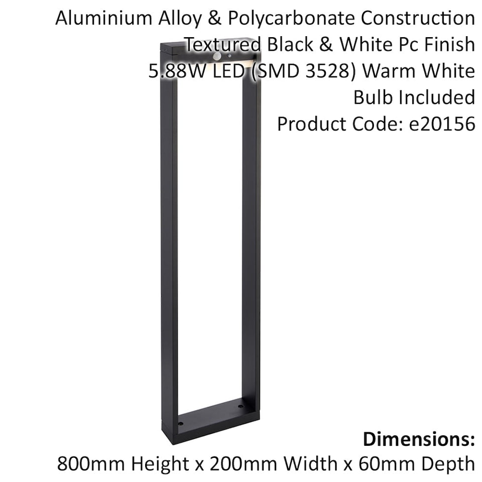 image 1 of 800mm Solar Powered Outdoor Bollard Post Light - Textured Black & White Diffuser