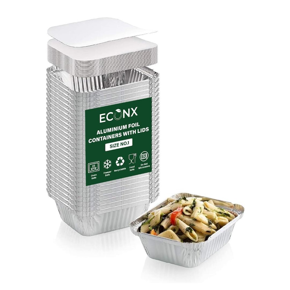 image 1 of ECONX No.1 Aluminium Foil Food Container With Lids Takeaway Food Storage Boxes Pack of 200