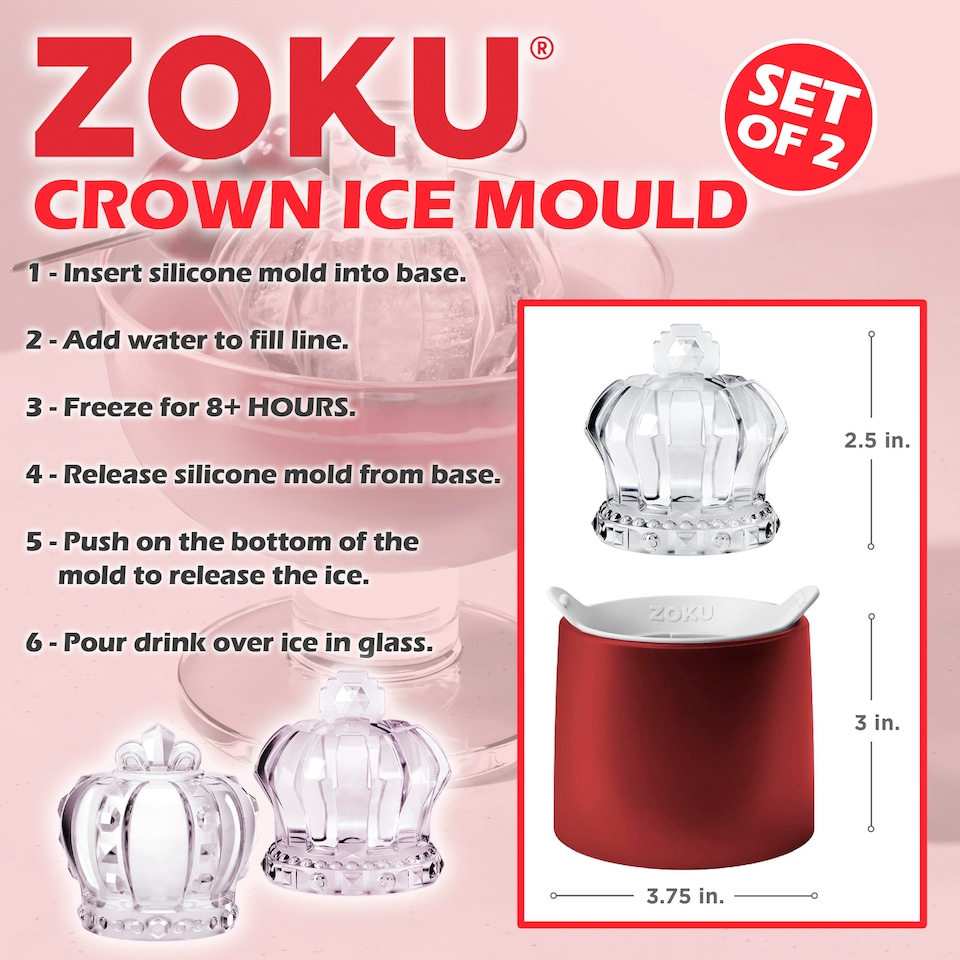 image 1 of Crown Ice Moulds - Set of 2 Silicone Reusable Large Ice Makers | Red | Red | One Size | 2