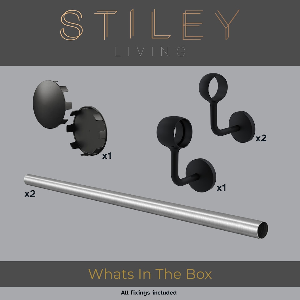 image 1 of Stiley Living Wall Mounted Handrail Kit, Banister System with Brackets and Fixings