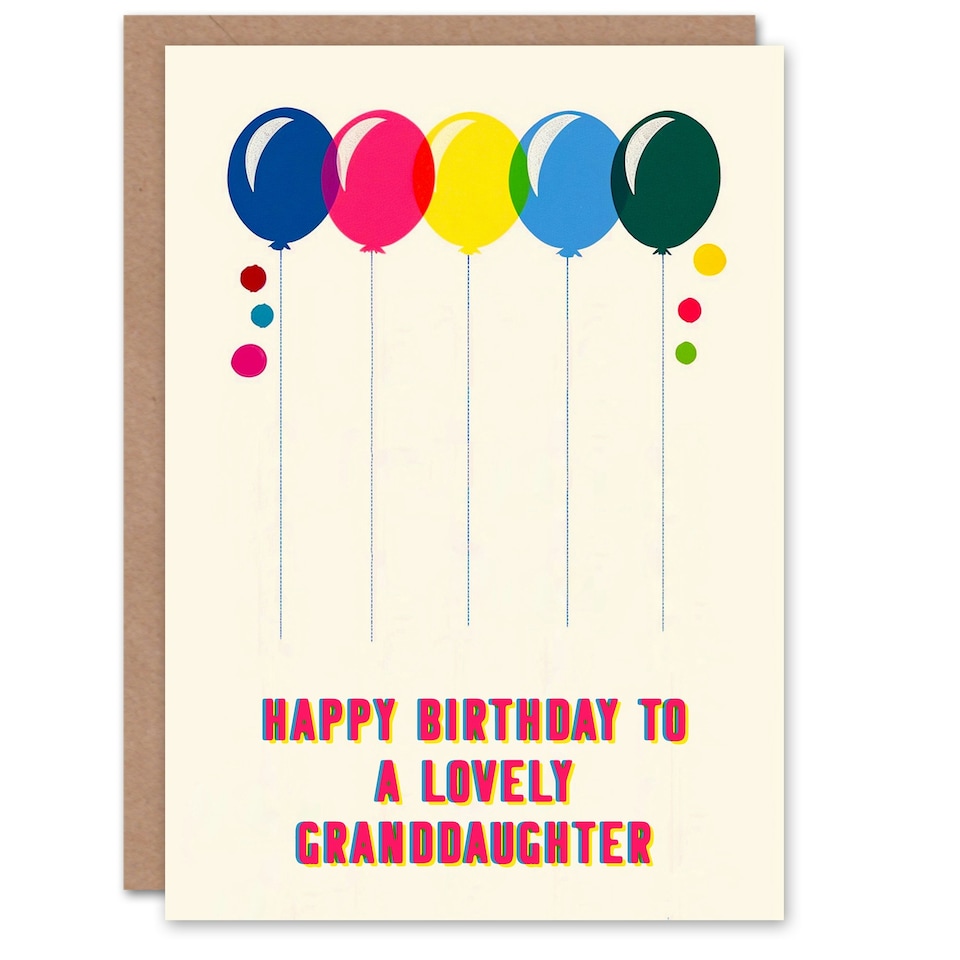 image 1 of Fun Colourful Cheerful Pink Yellow Balloons Granddaughter Birthday Card