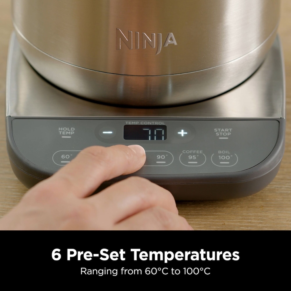 image 1 of Ninja Perfect Temperature Kettle with 6 Pre Set Temperatures Stainless Steel KT201UK
