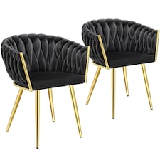 Dining Chair Astano - padded, velvet, knot design, continuous backrest | Black | black/gold | 2