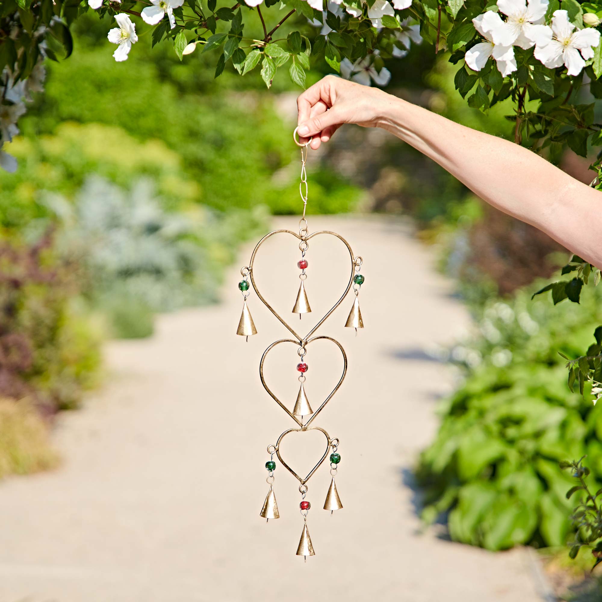 Paper High Iron Heart & Bells Wind Chime in Gold