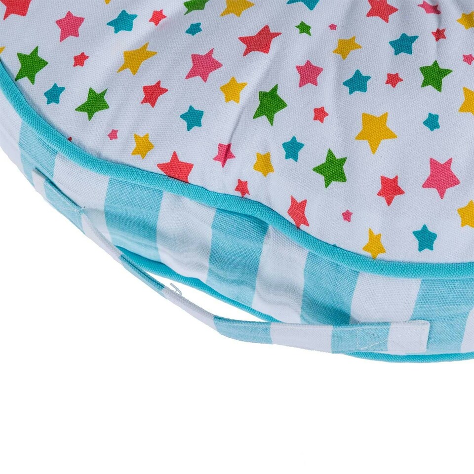 image 1 of Homescapes Multi Stars & Blue Stripes Round Floor Cushion Multi