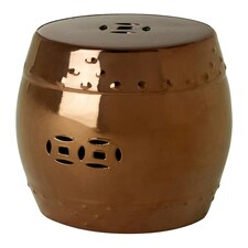 Interiors by Premier Copper Finish Table and Stool, Drum Stool Table, Ceramic Stool Side Table, Copper Side Table, Copper Stool