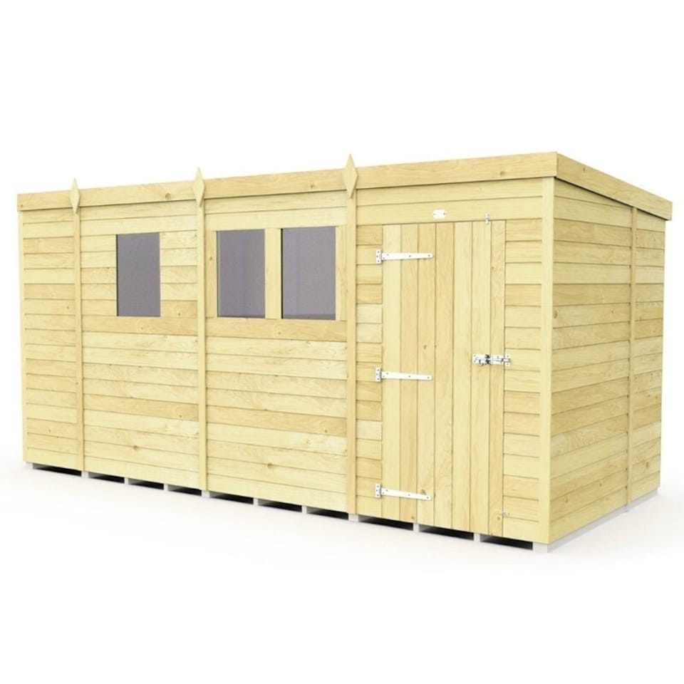 image 1 of 13 x 7 Feet Pent Shed - Single Door With Windows - Wood - L214 x W387 x H201 cm | Brown