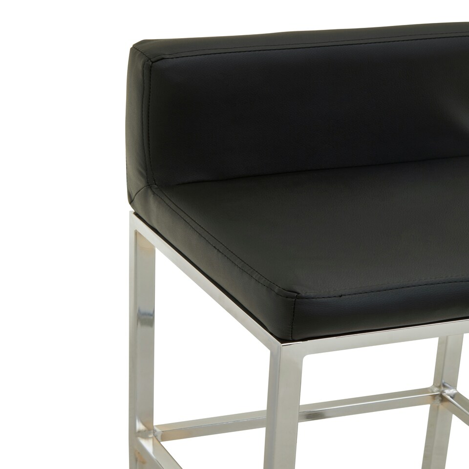 image 1 of Interiors by Premier Black PU and Chrome Finish Bar Chair, Glam Touch Indoor Metal Bar Stool, Footrest Bar Chair