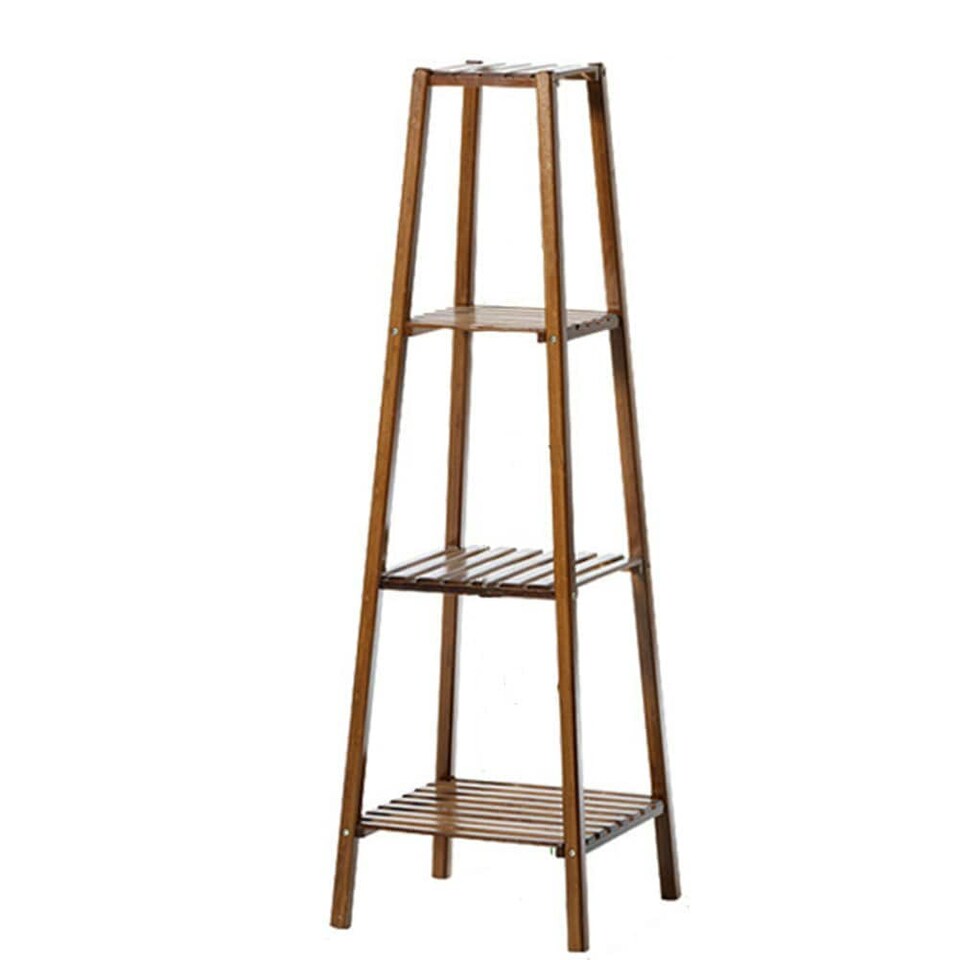 image 1 of Living and Home Vintage Tiered Indoor Plant Stand Solid Wood Display Shelf, 37cm W x 37cm D x 120cm
