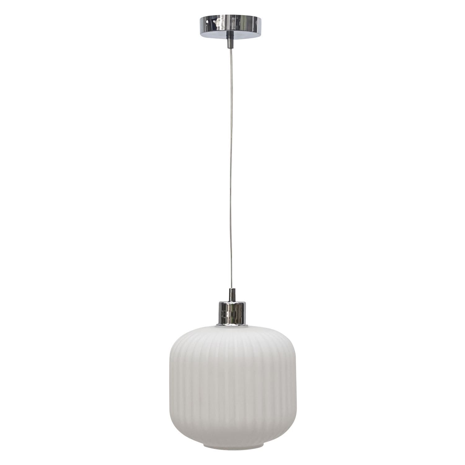 First Choice Lighting Bento - White Ribbed Glass with Chrome Pendant Fitting
