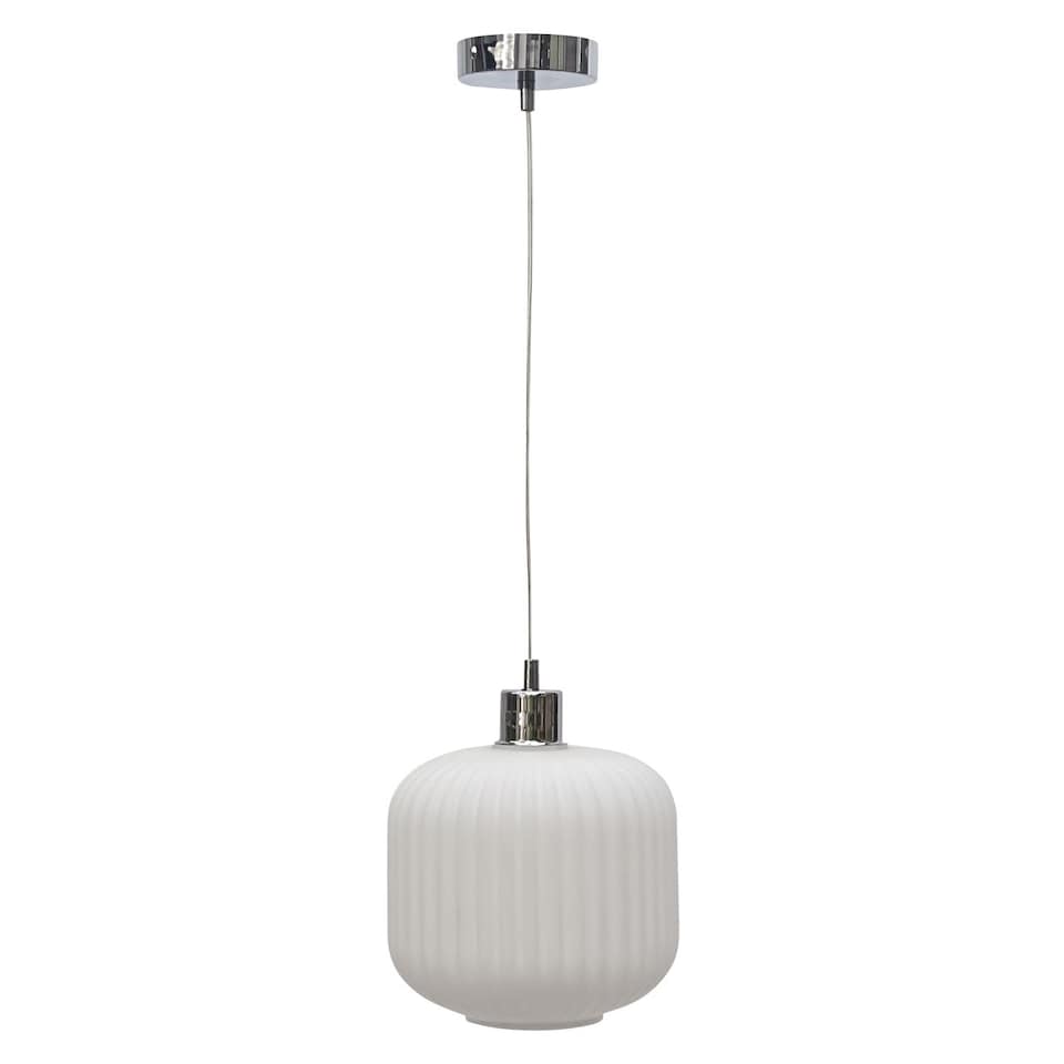image 1 of Bento - White Ribbed Glass with Chrome Pendant Fitting | Chrome | White | 1