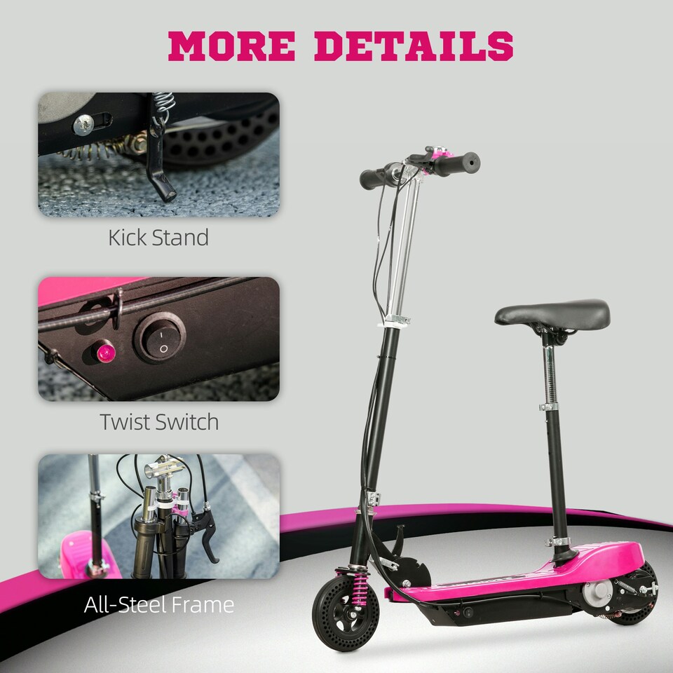 image 1 of HOMCOM Folding Ride on Powered Scooter w/ Warning Bell for Age 6-14 Years, Pink