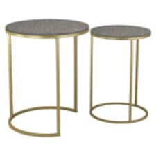 2Pc Round Nesting Stackable Sofa Side Bedside End Table Set Wood Top Metal Legs | Multi | Black Marble Top with Gold Legs