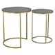 image 1 of 2Pc Round Nesting Stackable Sofa Side Bedside End Table Set Wood Top Metal Legs | Multi | Black Marble Top with Gold Legs