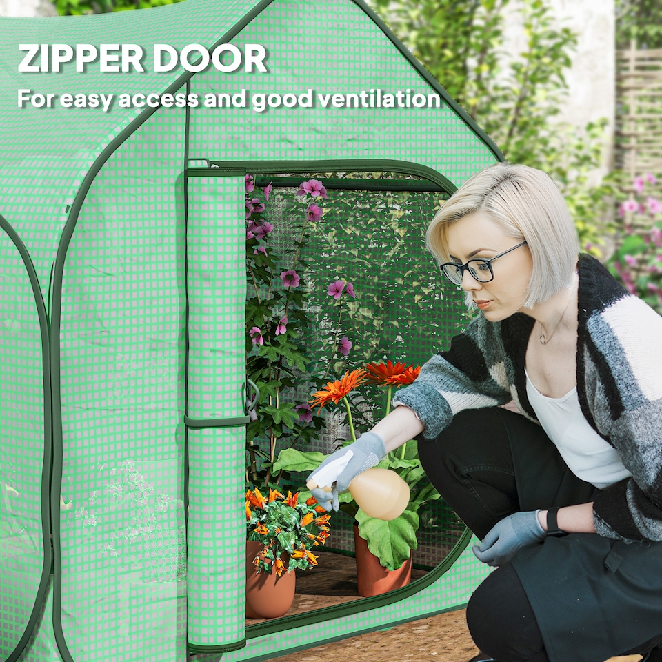 image 1 of Outsunny Mini Pop Up Greenhouse w/ Reinforced PE Cover, Zipper Door, Green | Green | 1