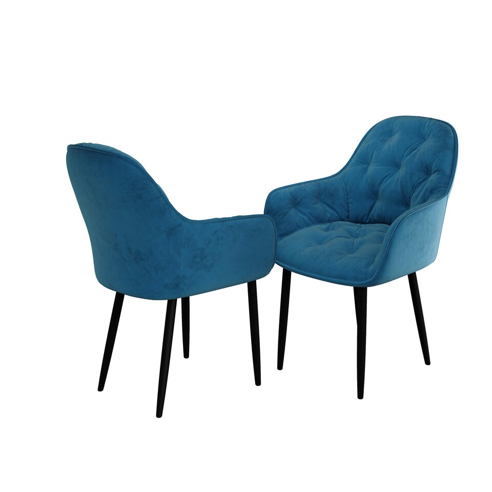 image 1 of Set Of 6 Anika Modern Velvet Dining Chair Padded Seat Metal Legs (Blue)