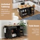 image 5 of VILUXE Mobile Kitchen Island with Foldable Worktop, Drawer, Adjustable Cabinets, 3 Door Spice Racks, Towel Rail and 5 Wheels, Black and Natural Wood