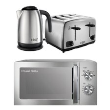 Russell Hobbs Brushed Classics Bundle Set with Kettle, 4 Slice Toaster, and Manual Microwave CLCSBNDL4BR