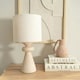 image 2 of ValueLights Cady Pair of Stone Effect Natural Table Lamps with Drum Shades and LED Bulbs Cream