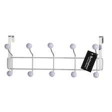 Buckingham Premium Over The Door 10 Hook Coat Hanger with White Plastic Balls
