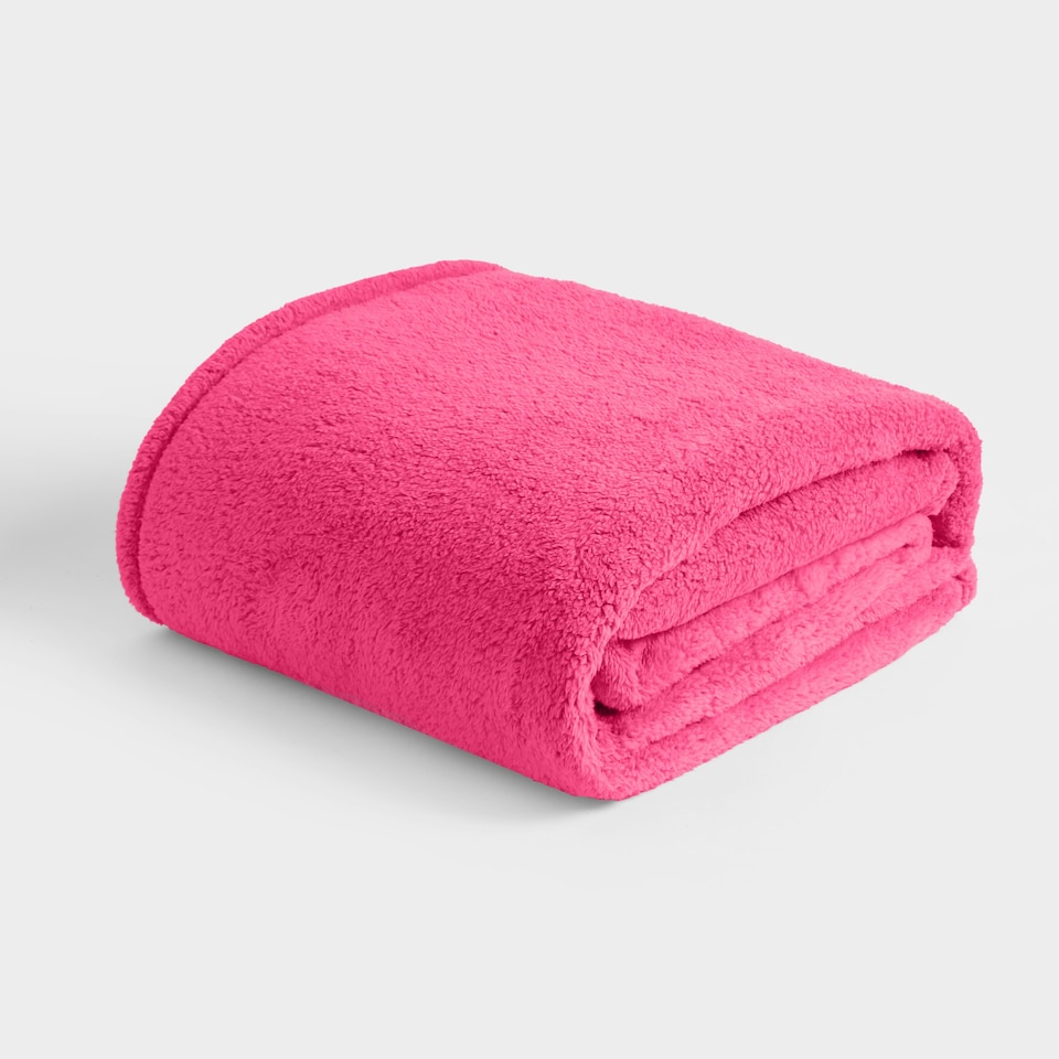 image 1 of OHS Teddy Fleece Soft Warm Plush Cosy Plain Dyed Throw Over Bed Blanket, 125x150cm Pink | Hot Pink