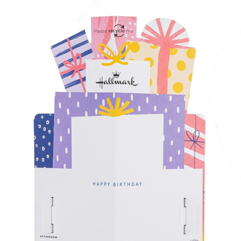 image 1 of 3D Pop-Up Pink Stack of Presents Design Birthday Card
