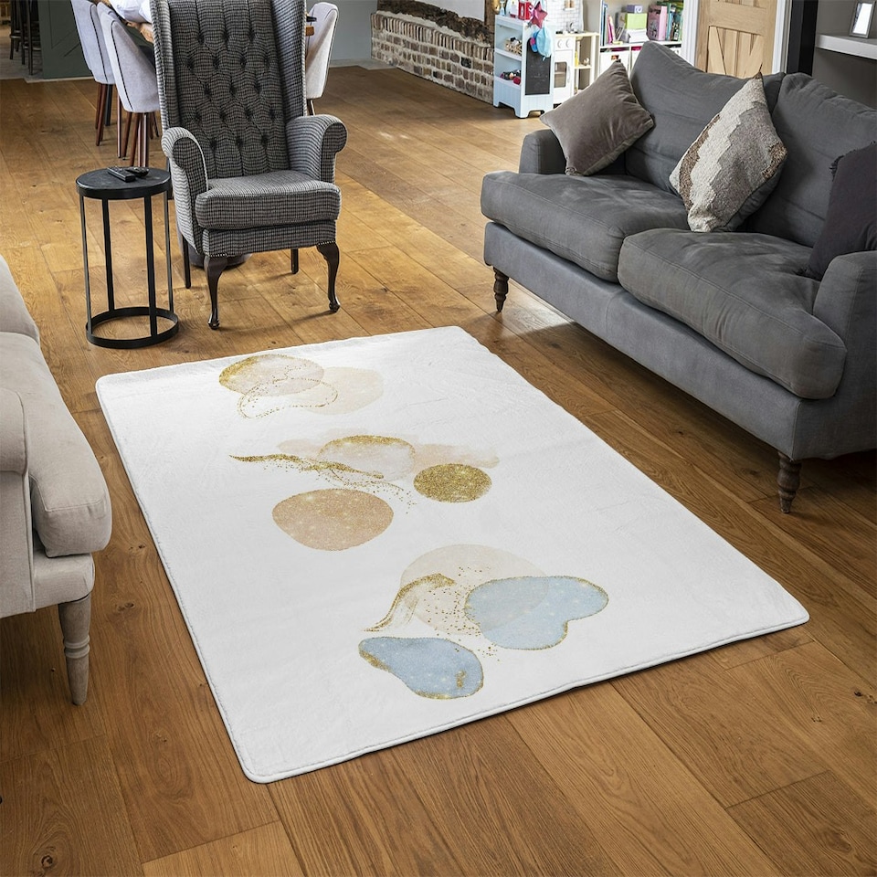 image 1 of glitter shiny dreamy. Blush, blue, white, beige watercolor illustration & elements (Rug) White | L