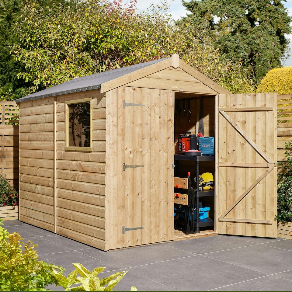 image 1 of Rowlinson Shiplap Apex Shed Double Door with Window 8x6